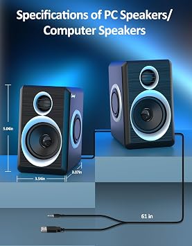 Computer Speakers, 2.0 Speakers for PC or Laptop, 3.5mm Aux Input, USB-Powered PC Speakers with Deep Bass, Suitable for Desktop Computers/Laptops Built-in 4 Speaker Diaphragms (Black)