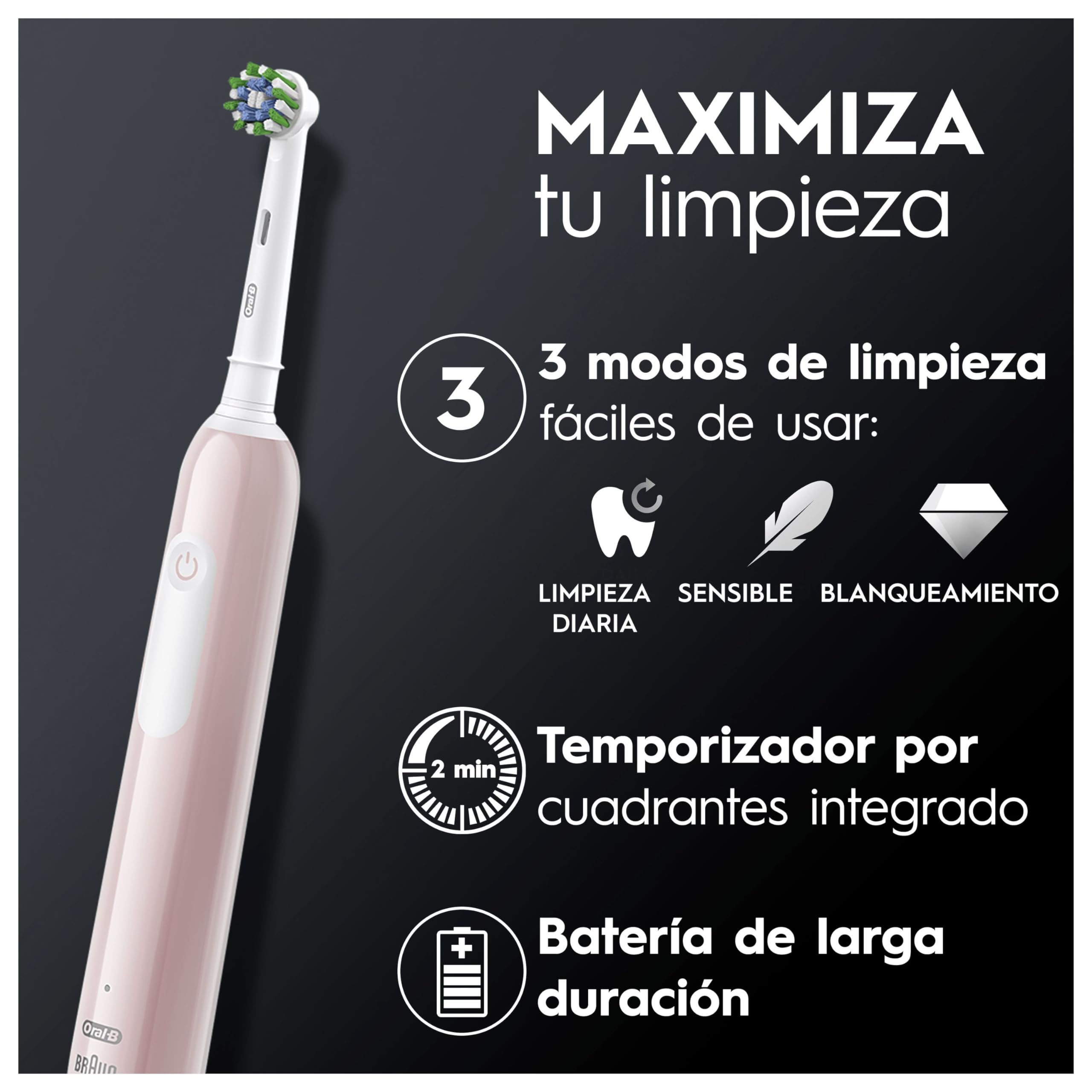 Oral-B Pro Series 1 Cepillo de Dientes Eléctrico con Mango Recargable y Cabezal, Diseñado por Braun, Regalos Originales para Mujer y Hombre - Rosa