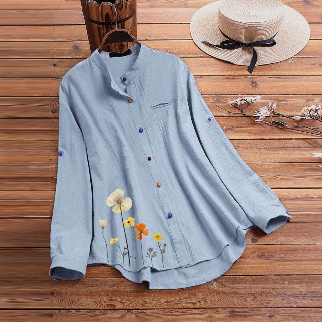 Colorful Button Shirt Top, Cotton Linen 