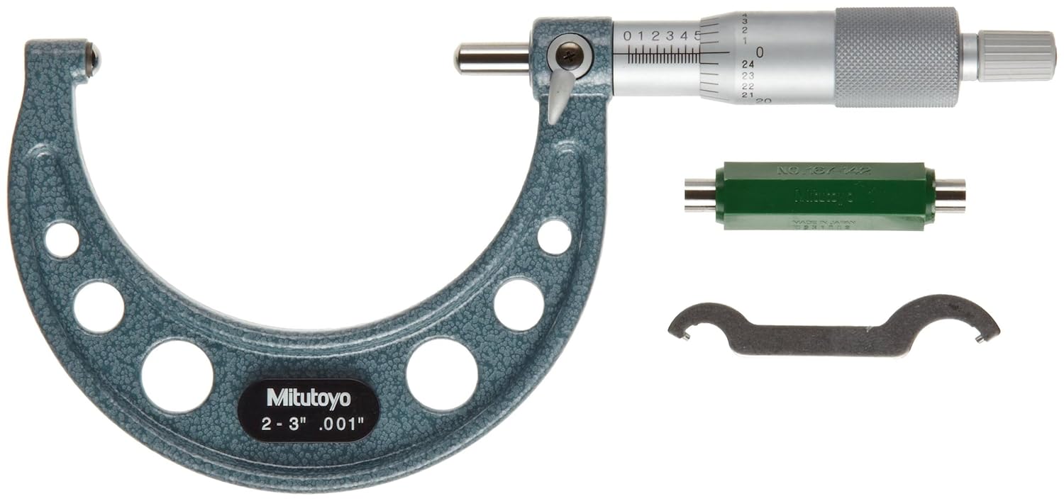 Mitutoyo 115-153 Spherical Face Micrometer, Ratchet Stop, 0-1" Range, 0.0001" Graduation, +/-0.00015" Accuracy, Flat Spindle