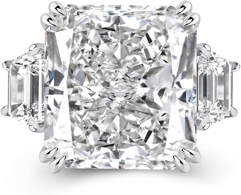 Anillo de compromiso de 3 piedras de corte radiante grande de hielo triturado de plata 925 de 10 quilates