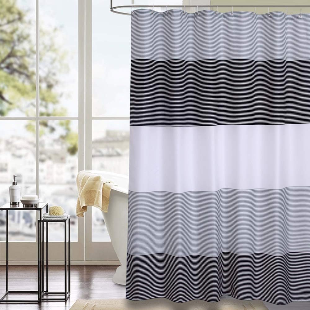 Julifo Shower Curtain Black and Grey Polyester Fabric