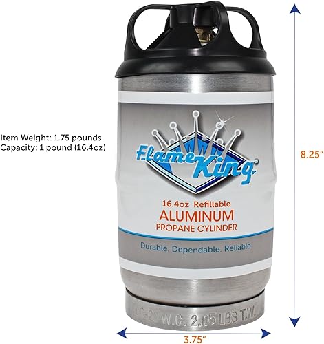 Vista 6 de Flame King Tanque de Cilindro de Propano de Aluminio Vacío de 1LB - Resistente a la Corrosión y Libre de Óxido, Ideal para Acampar y Pequeños