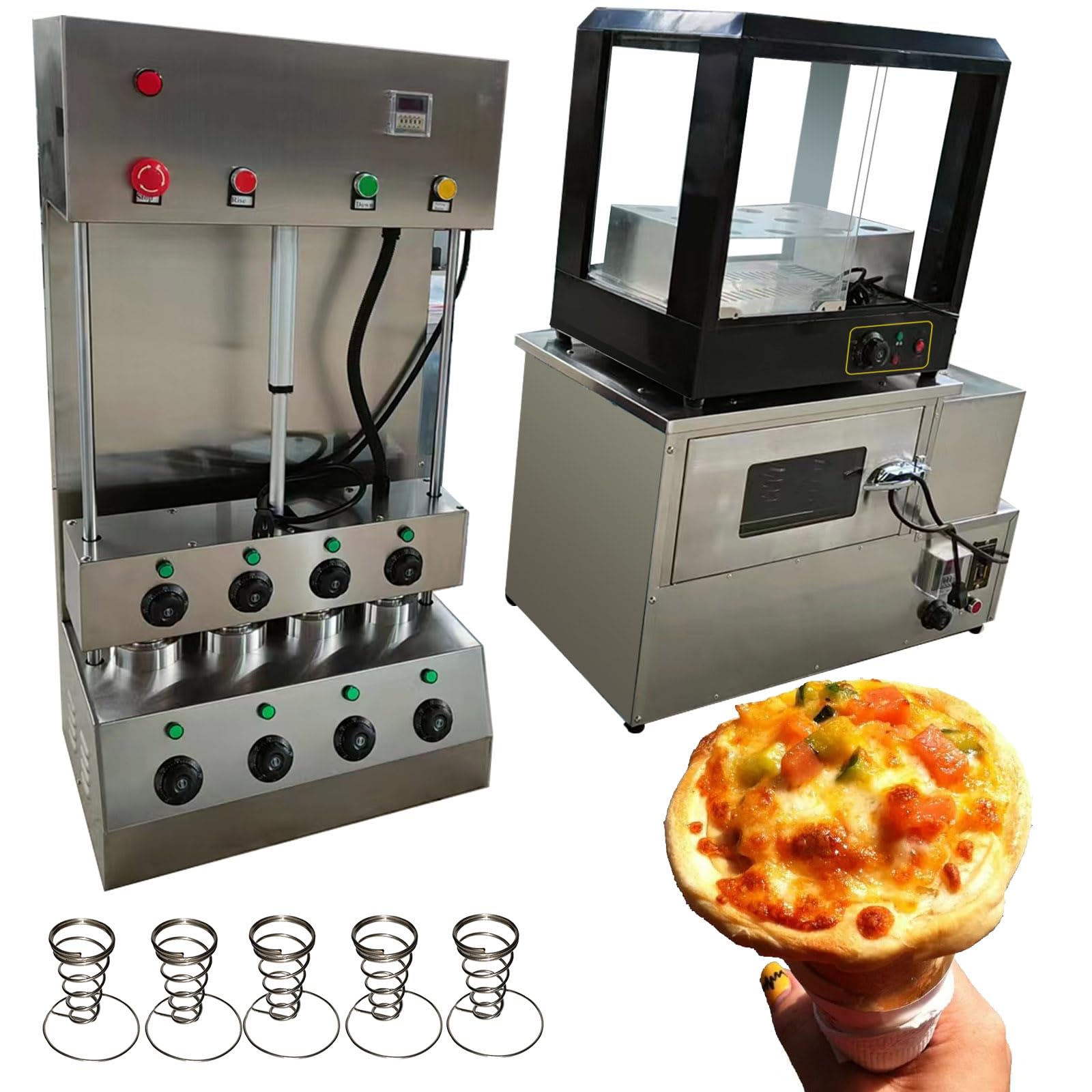Stainless steel Pizza Cone maker Stand Ice Cream Cone machine 4 conical maker with 8 temperature controller 1 timer (cone maker+oven+12 holes display warmer, 110V/60HZ)