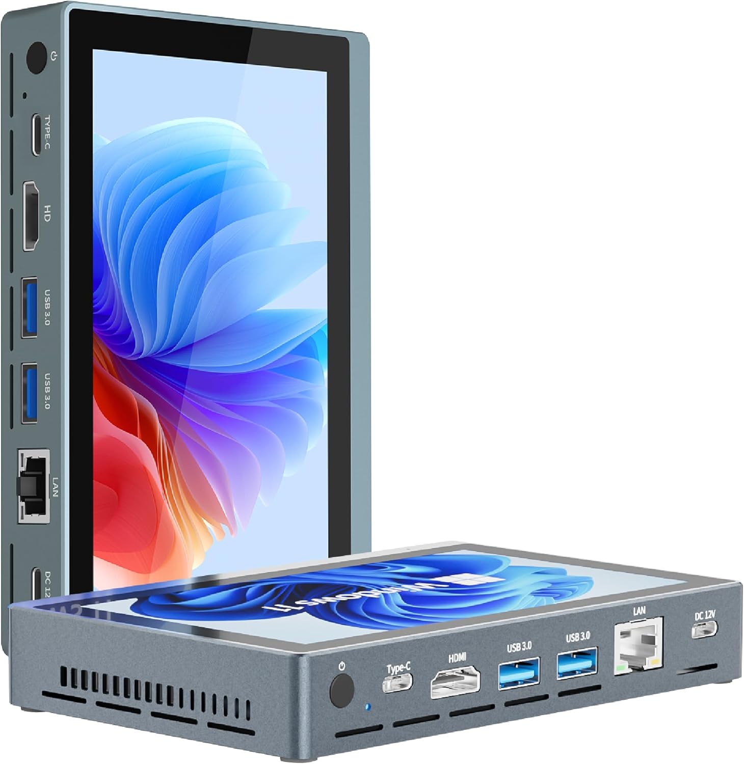 mini pc with Screen Mini Computer with Display 5.5 inch, Touchscreen, Celeron J4125, 8GB 256GB ROM Micro PC Desktop Dual 4K@60Hz Output HDMI 2,0 & Type-C3.1, 5000mAh, WiFi5,0, WOL RJ-45