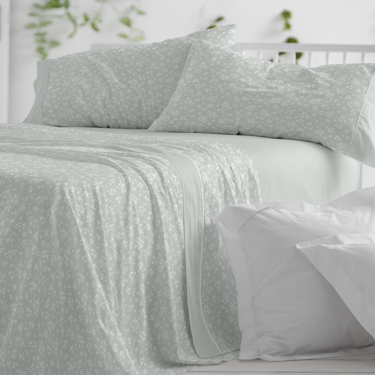 Burrito Blanco | Sábanas de Franela de algodón | Cama de 90cm. (+Medidas Disponibles) | Diseño 572 | Color Laurel (90x190/200cm.)