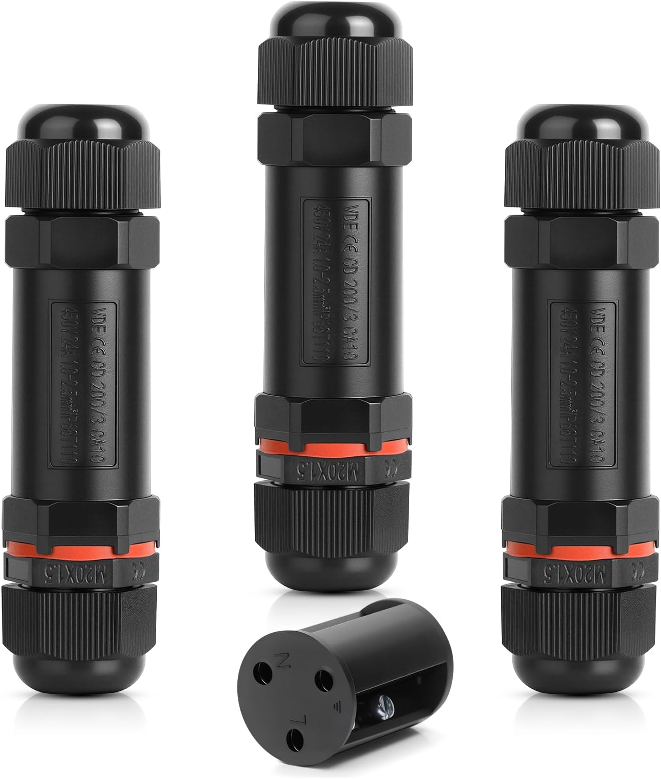 HOMMAND Waterproof Junction Box Outdoor Cable Connector, IP68 Cable Connector Outdoor Cable Coupler 3 Pole, Waterproof Cable Connector for ø 4-12mm Cable Diameter, for Home, Garden (3 Pack)