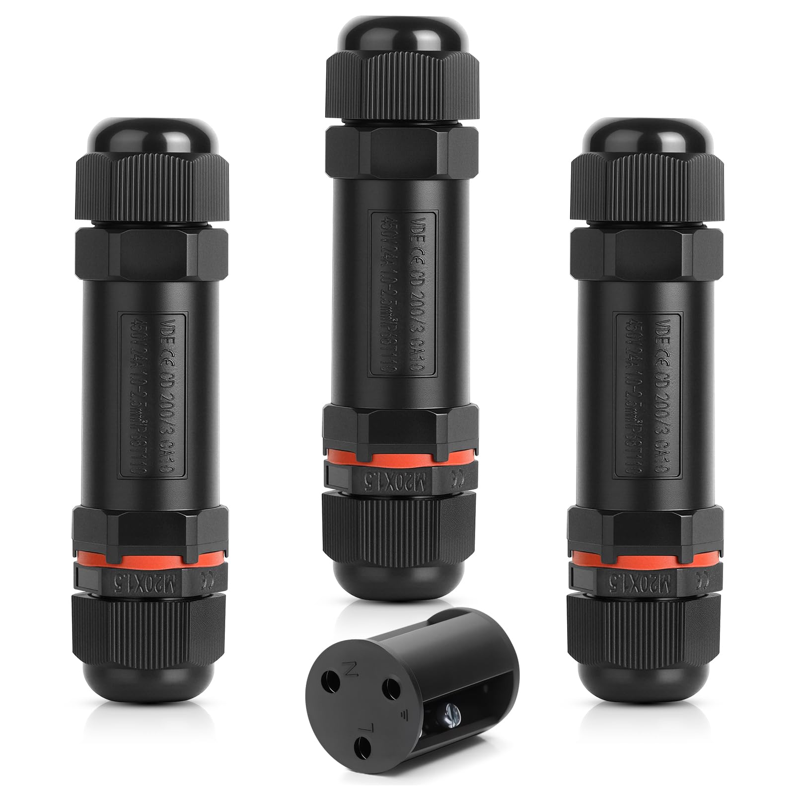 3 Stück Kabelverbinder IP68 Wasserdicht | 3 Polig Für Kabel 6-11mm | Außenbereich