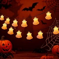 Vista 5 de Guirnalda de luces de Halloween, 8.5 pies con luz LED blanca, 10 fantasmas para patio, jardín, fiesta, carnaval, decoración de patio