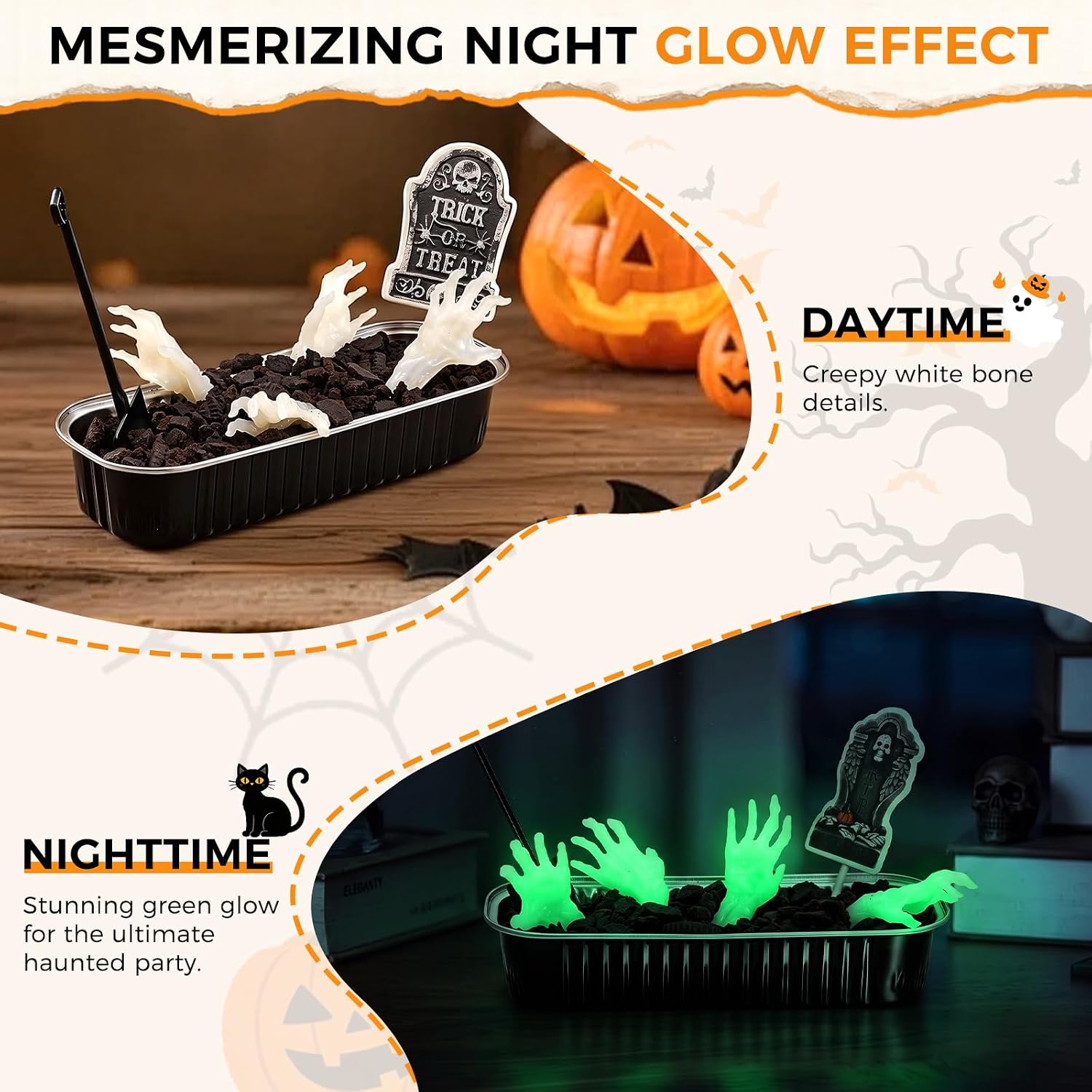 24Set Halloween Baking Supplies Zombie Hands Tombstone Cake Decorations image 3