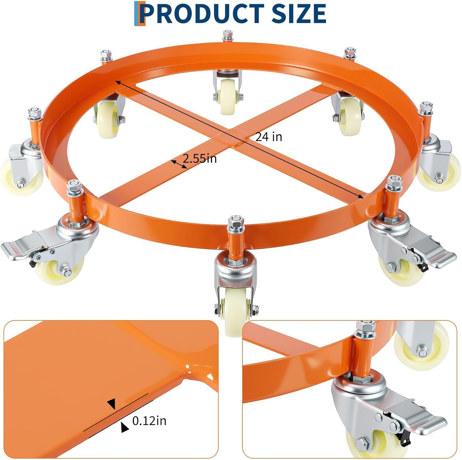 1PC 55 Gallon Drum Dolly 1000/1250/2000lbs 360° Swivel Casters Steel Frame