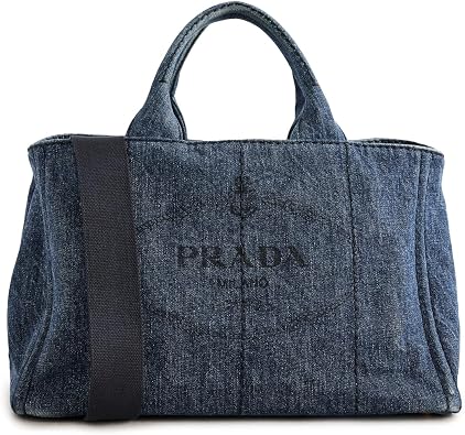 Womens Pre-Loved Prada 2 Way Medium Denim Canapa Tote Bag