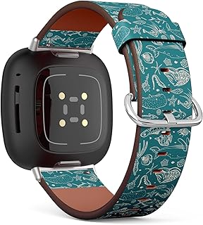 CJBROES Replacement Leather Watch Band, Compatible with Fitbit Versa 3 and Fitbit Sense of Wristband Bracelet Accessory - sea-Animal-Seashells