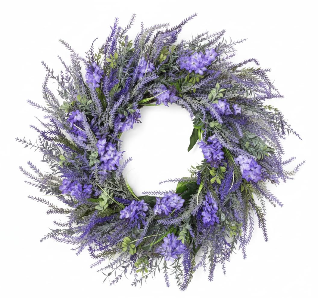 Photo 1 of 26" Spring Wreaths For Front Door- Extra Large Lavender Bellflower Wreath Handcrafted Silk Flower Wreath Ultra-Full Floral Decor for Front Door, Indoor Wall, Mantel &farmhouse decor easter decorations