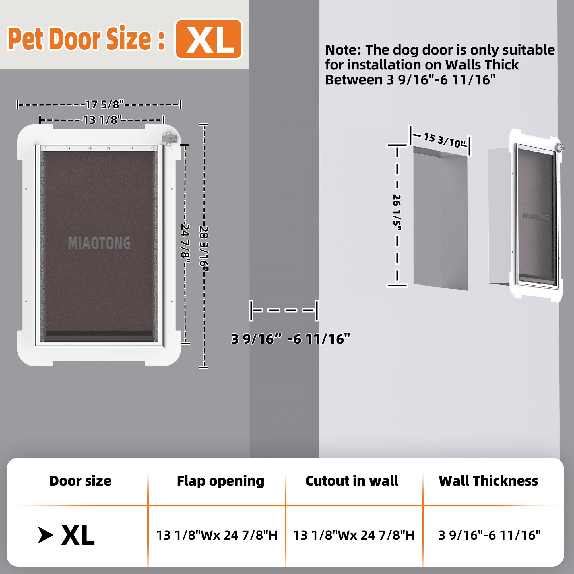 MIAOTONG Extra Large Dog Door,Upgraded Sealing Dog Door for Wall, Double Flap Doggy Door,Steel Frame and Telescoping Tunnel Pet Door and Cat Doors(Pets Up to 220 Lb) -Extra Large