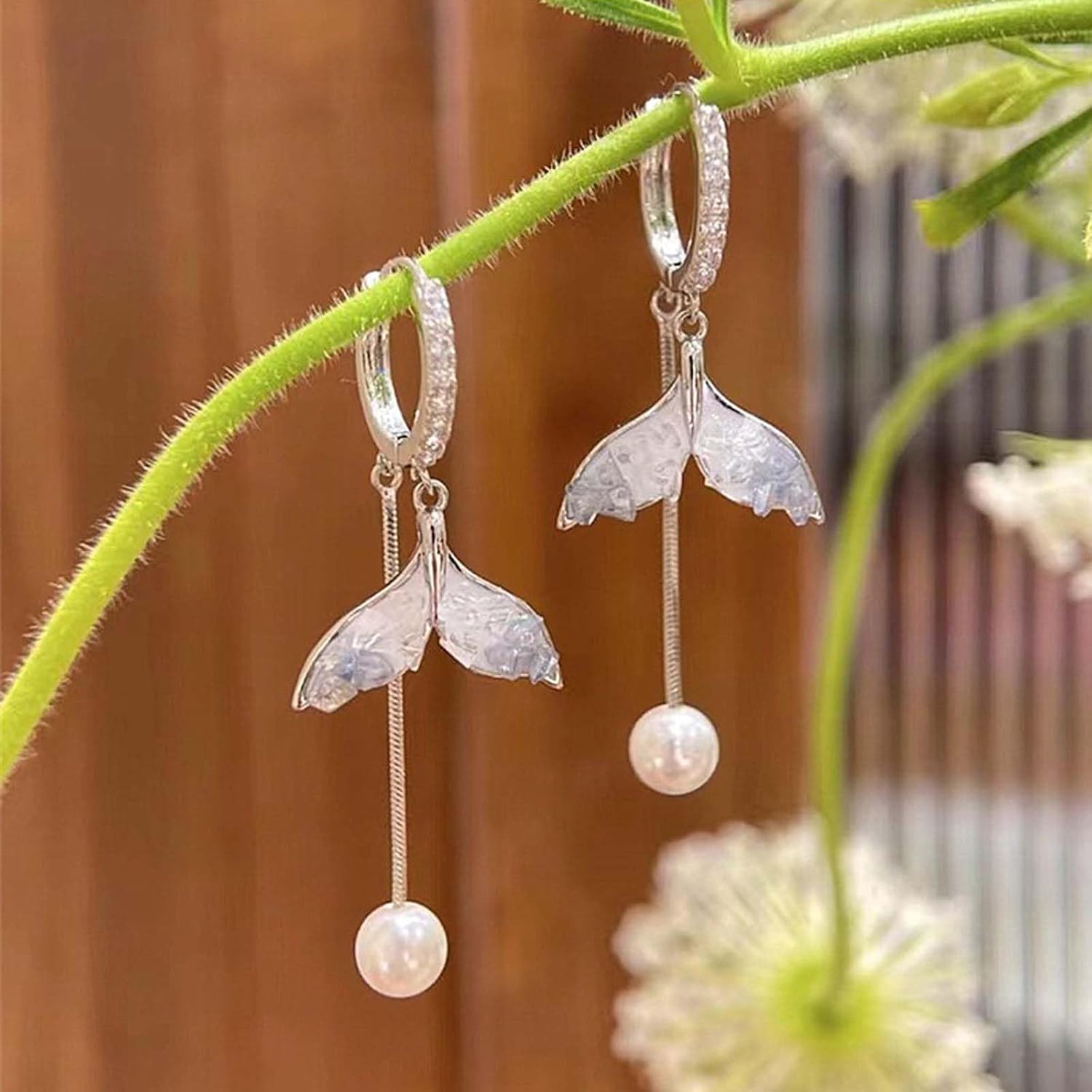 Mermaid Earrings for Women Crystal Pearl Tail Dangle Earrings Beach Earring Mermaid Jewelry - Image 5