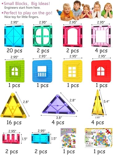 Miniatura 4 de Jasonwell Bloques magnéticos magnéticos para niños, 60 piezas, juegos de construcción 3D, juguetes de construcción educativa preescolar, juguete