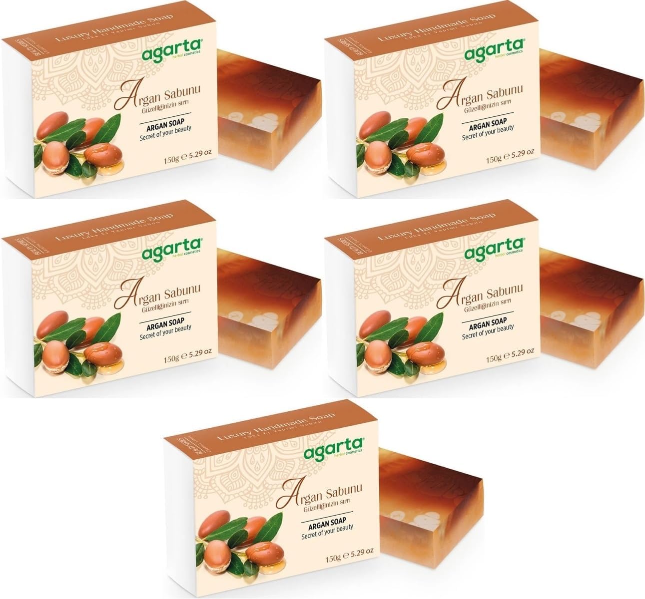 Agarta El Yapımı Doğal Argan Sabunu, 150g, 5'li Set