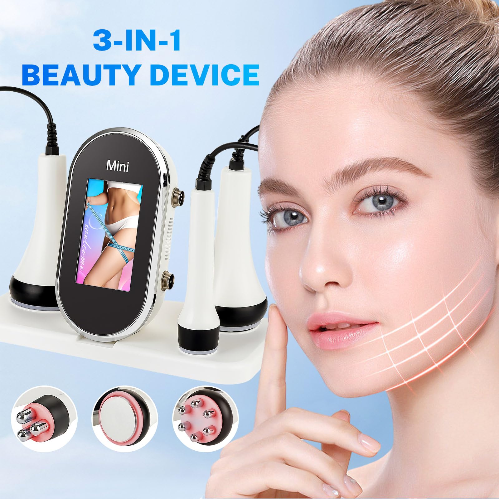 40 K Massaggiatore Anti Cellulite Apparato dimagrante, Lipocavitazione Radiofrequenza 4 in 1, Corpo dimagrante macchina, Macchina di bellezza del viso, per il viso, i braccia, l'addome (B-3 in 1)