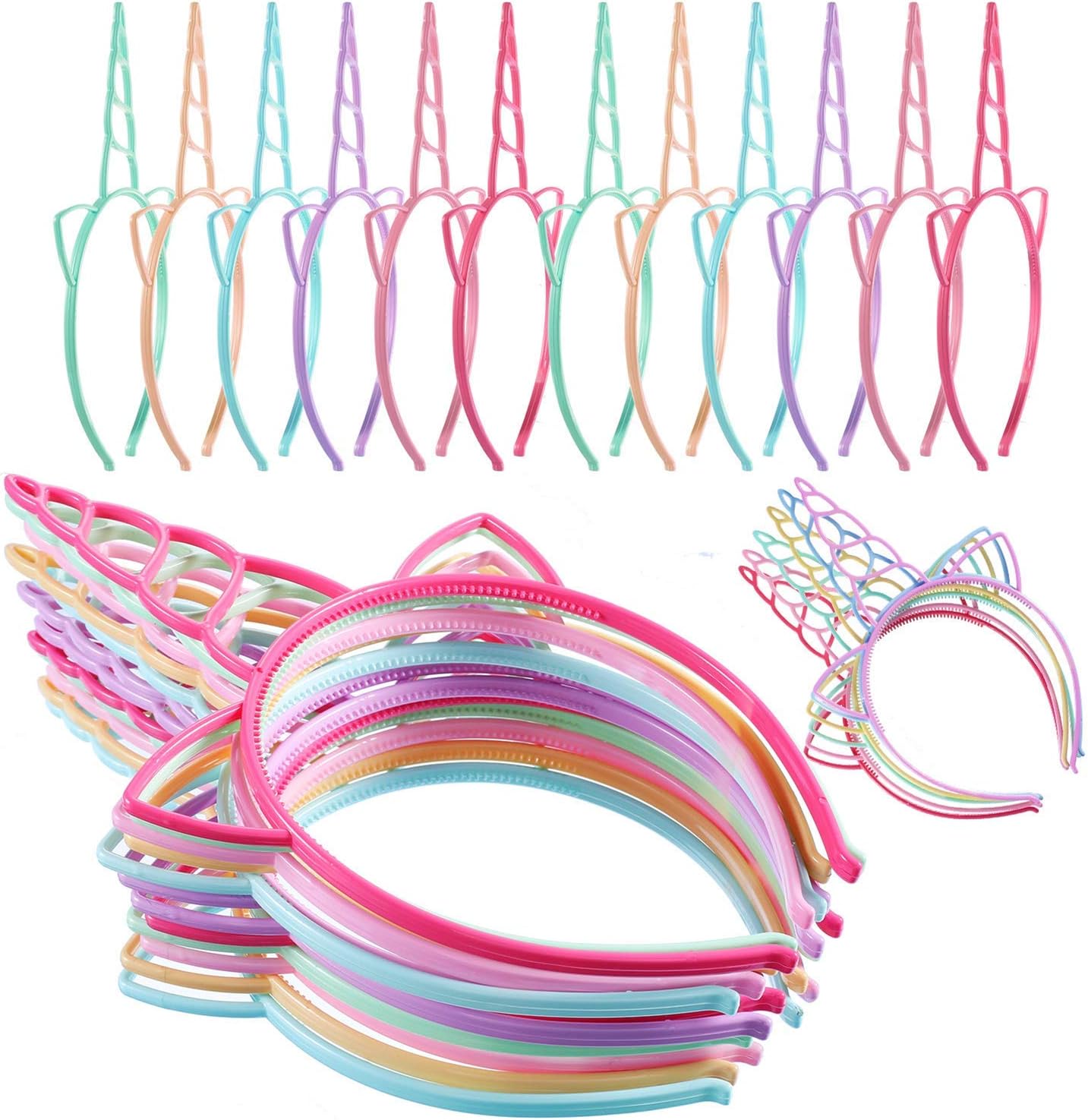 24 Pieces Plastic Unicorn Headbands Unicorn Horn Headband Fancy Dress Cosplay Decoration Supplies for Party (Light Colors)