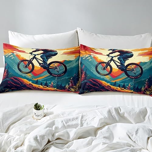 Miniatura 6 de Juego de sábanas de motocross tamaño King, juego de ropa de cama de motociclista de 4 piezas, para niños, adolescentes, juegos de deportes extremos,