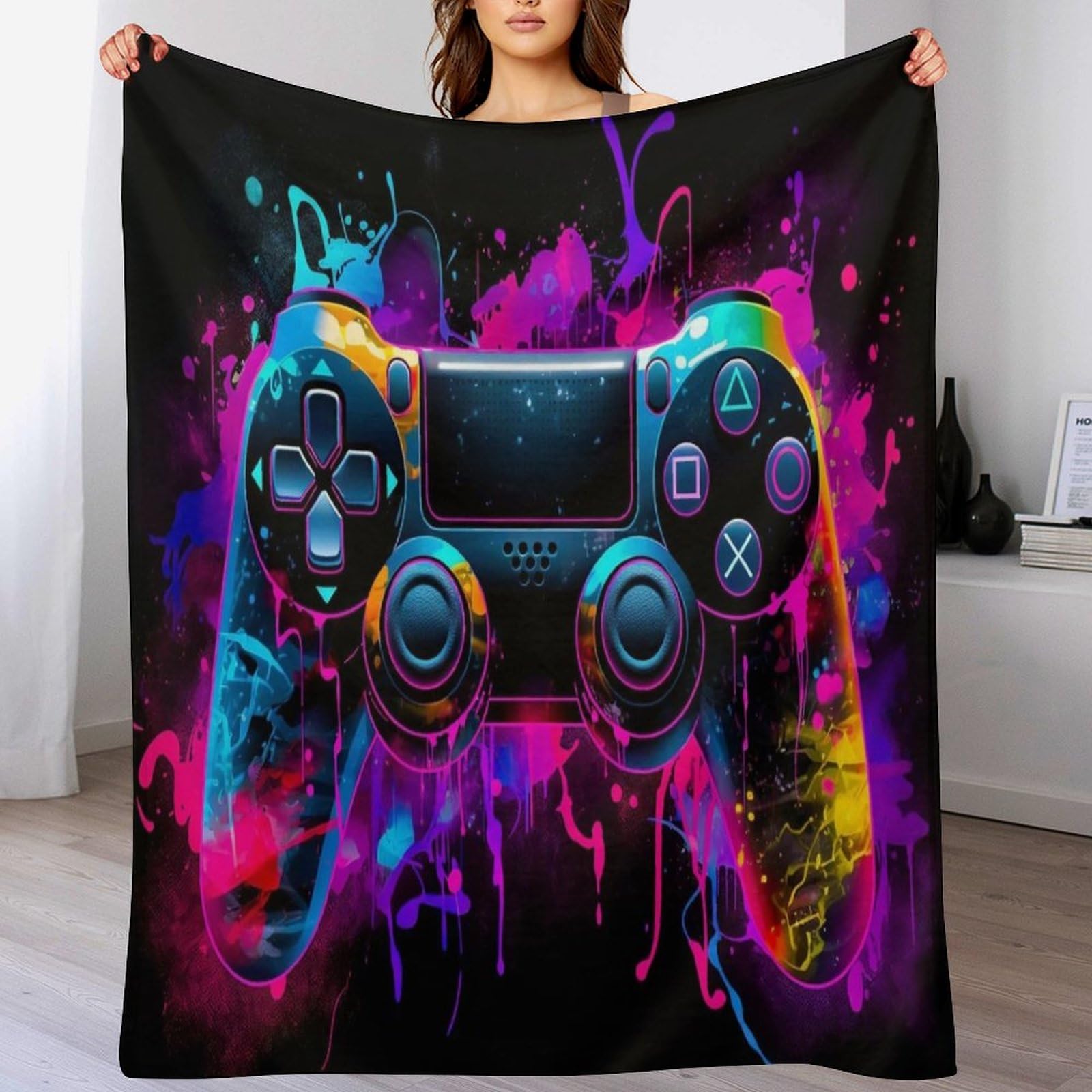 Couvre-lit manette de jeu couverture flannel douce canapé salon 100x130