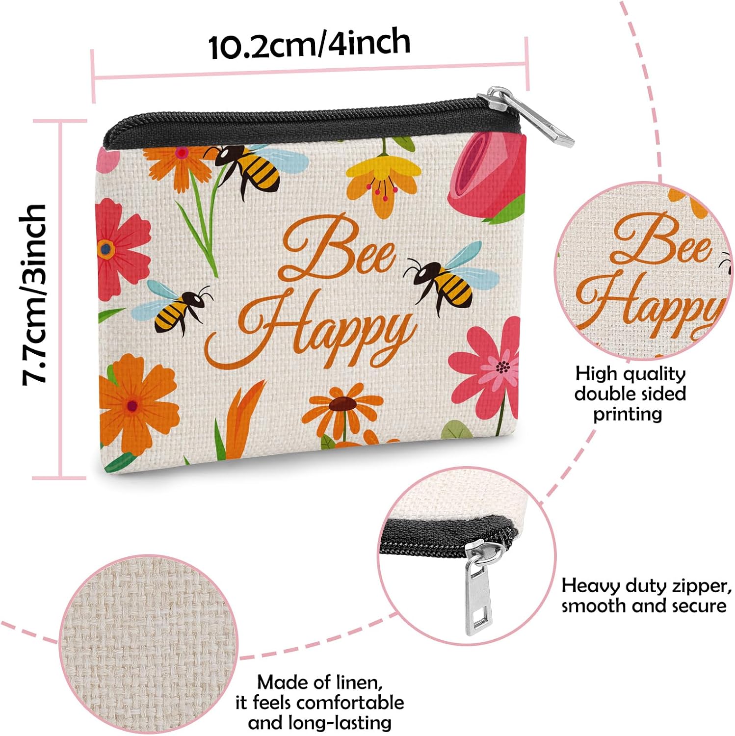 Inspirational Motivational Gift for Women Coin Purse Encouragement Gift for Bee Lover Friend Mom Wife Girlfriend Christmas Birthday Presents Idea Bee Themed Coin Wallet Small Zipper Change pouch