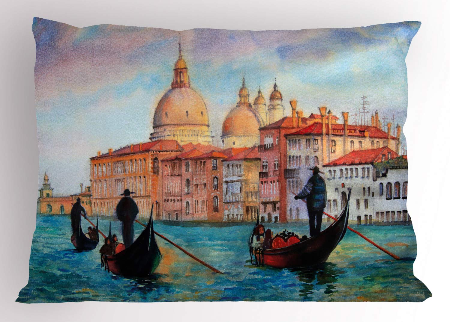 ABAKUHAUS Italiano Federe Cuscini Stampata, Canal Venezia, Decorativo e Dimensioni Standard, 65 cm x 50 cm, Blu e Arancione