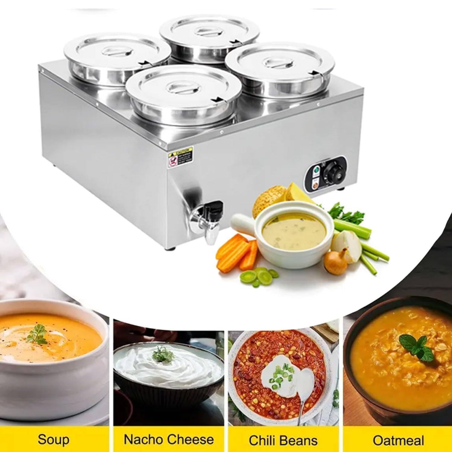 Calentador comercial de comida de mesa de vapor Bain Marie 1500W, 4x7L para restaurantes de catering.Protector de sopa eléctrico 110-240V con control de temperatura.Servidor de buffet de acero inserbl
