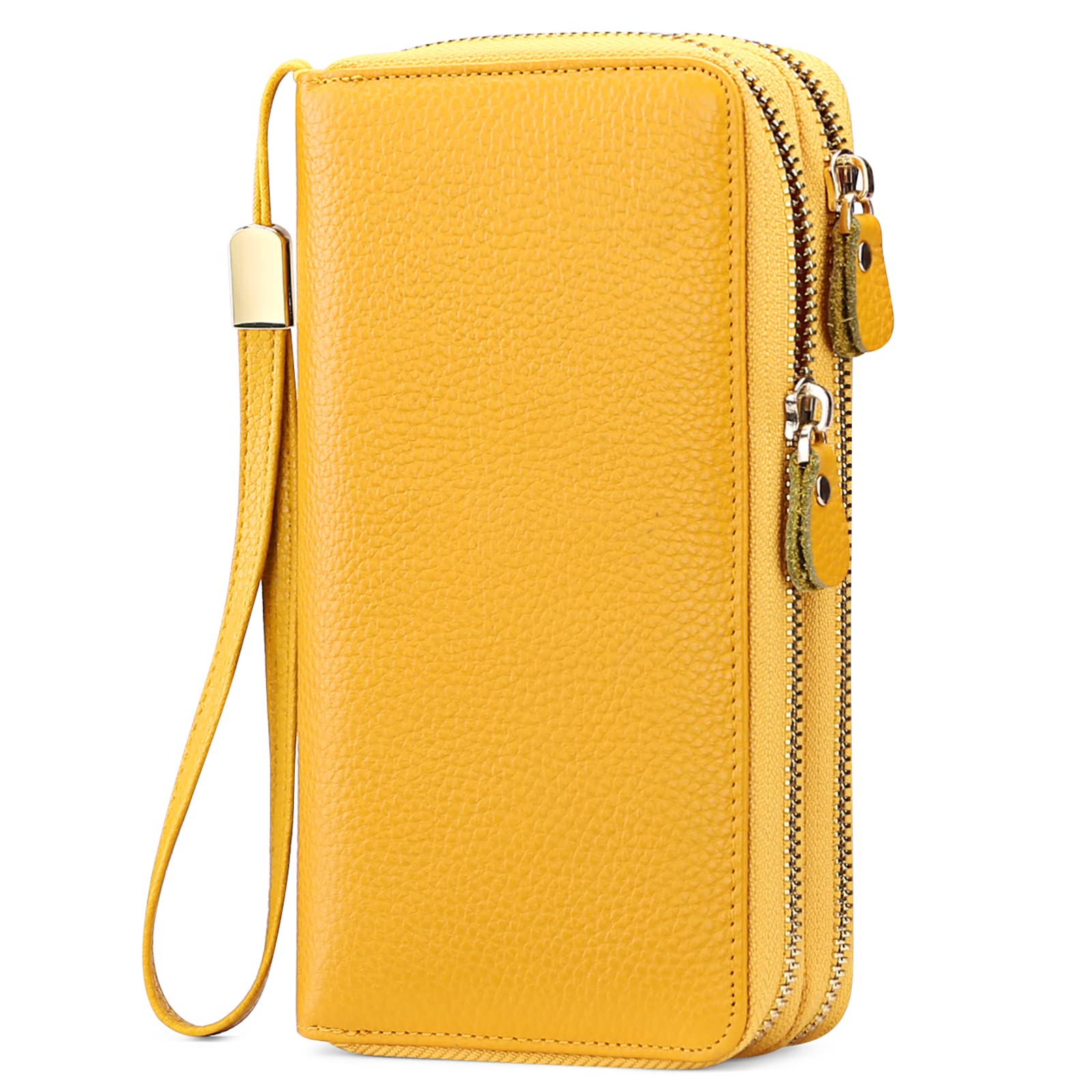 sendefn womens wallet zip around card holder large leather phone wristlet with rfid blocking