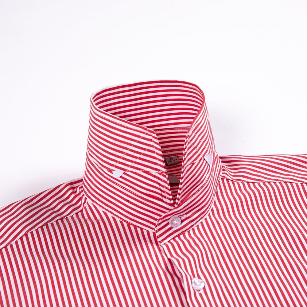 Men’s Stretch Stripe Dress Shirt–Windsor Collar French Cuffs Removable Collar Stays Office & Formal Long Sleeve Shirt