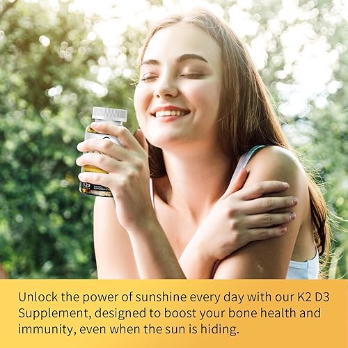 Miniatura 7 de Suplemento de vitamina D3 K2 con vitamina D3 5000 UI, 200 mcg de vitamina K2 MK-7 y aceite de coco natural, fórmula 2-1 a base de plantas para apoyo
