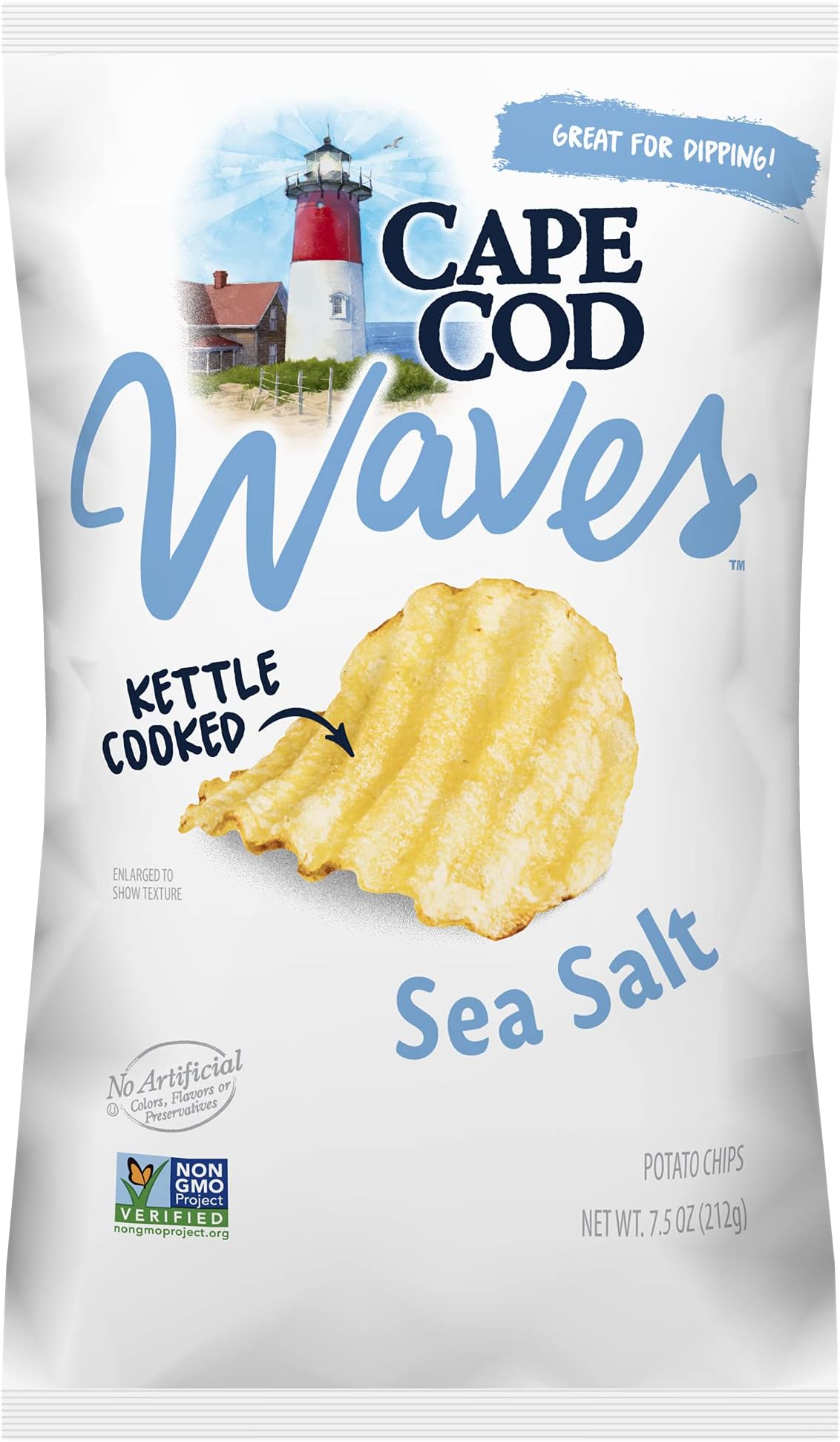 Cape CodPotato Chips Waves Kettle Cooked Potato Chips, Satisfying All Natural- Great For Dipping (Original with Sea Salt, 3 Bags)