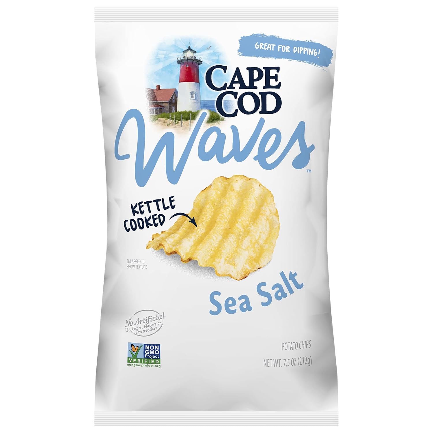 Cape Cod Potato Chips Waves Kettle Cooked Potato Chips, Satisfying All Natural- Great For Dipping (Jalapeno Ranch, 3 Bags)