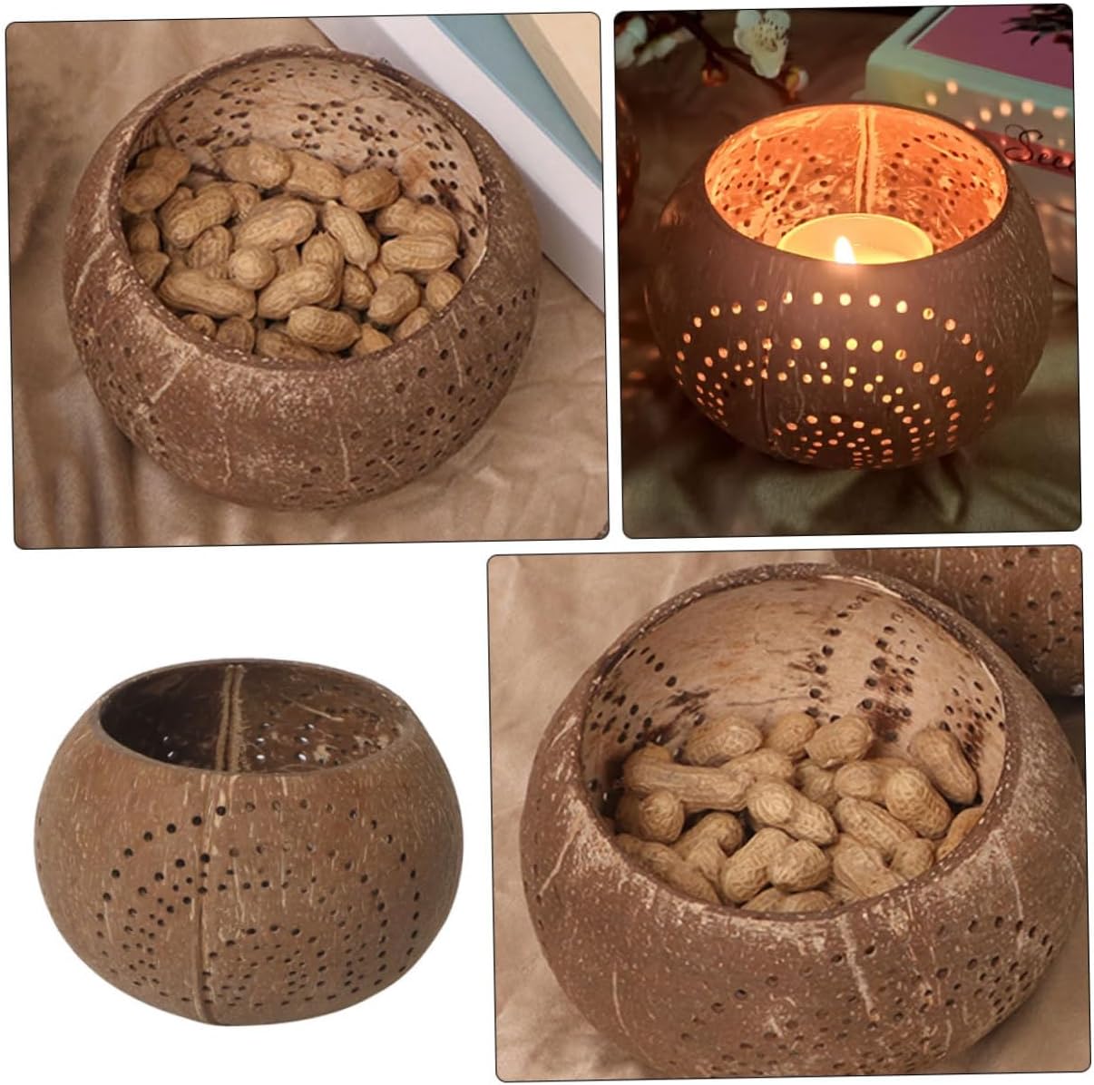 ABOOFAN Coconut Shell Candle Holder for Candle Making Multi Function Kitchen Bowl for Food Decor Natural Lightweight Unique Coconut Shell Design