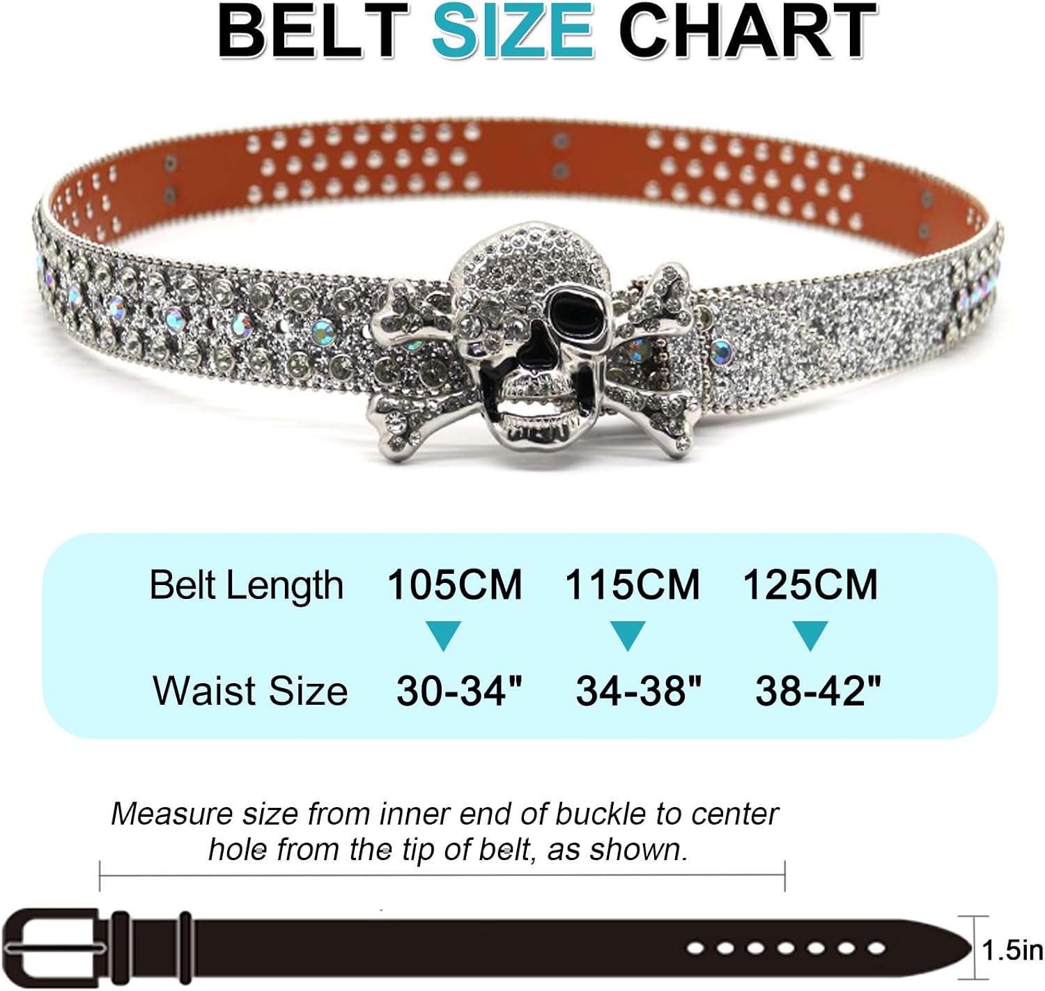 Rhinestone Skull Belt Men Women Skull Rhinestone Belt Studded Punk Y2k Belts Western Cowgirl Belts