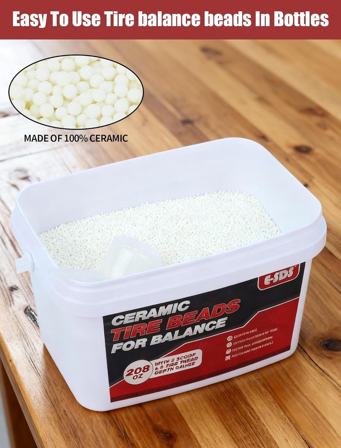 E-SDS Tire Balance Beads 208 oz, Tire Beads for Balance, Tire/Wheel Balancing Beads for Car/RV/Truck/Motorcycle with Tire Tread Depth Gauge