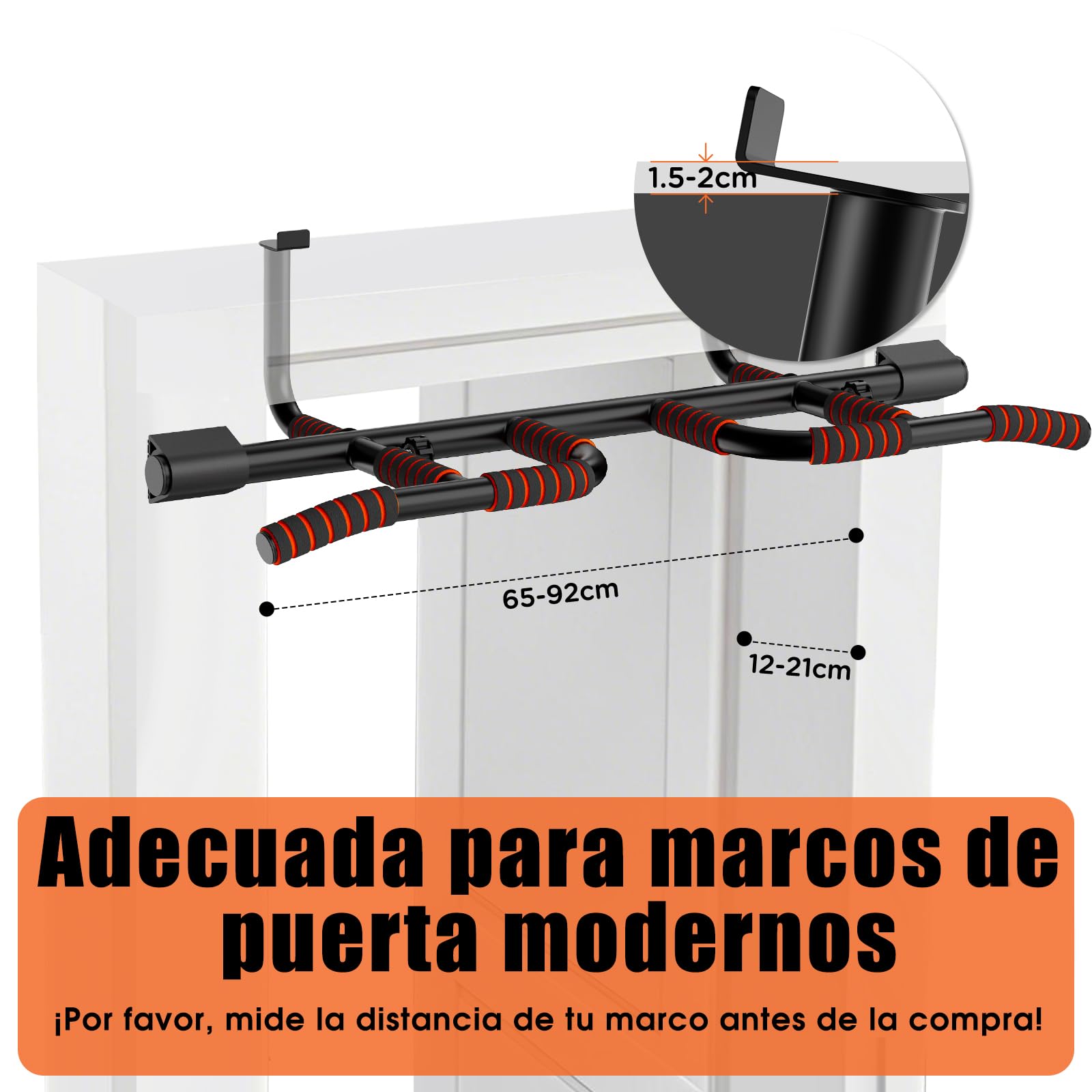 DH FitLife Barra de dominadas para puerta sin tornillos, pull up bar con múltiples agarres, soporta hasta 200 kg, gimnasio en casa, ejercicio espalda y brazos, para marcos de 65 a 92 cm