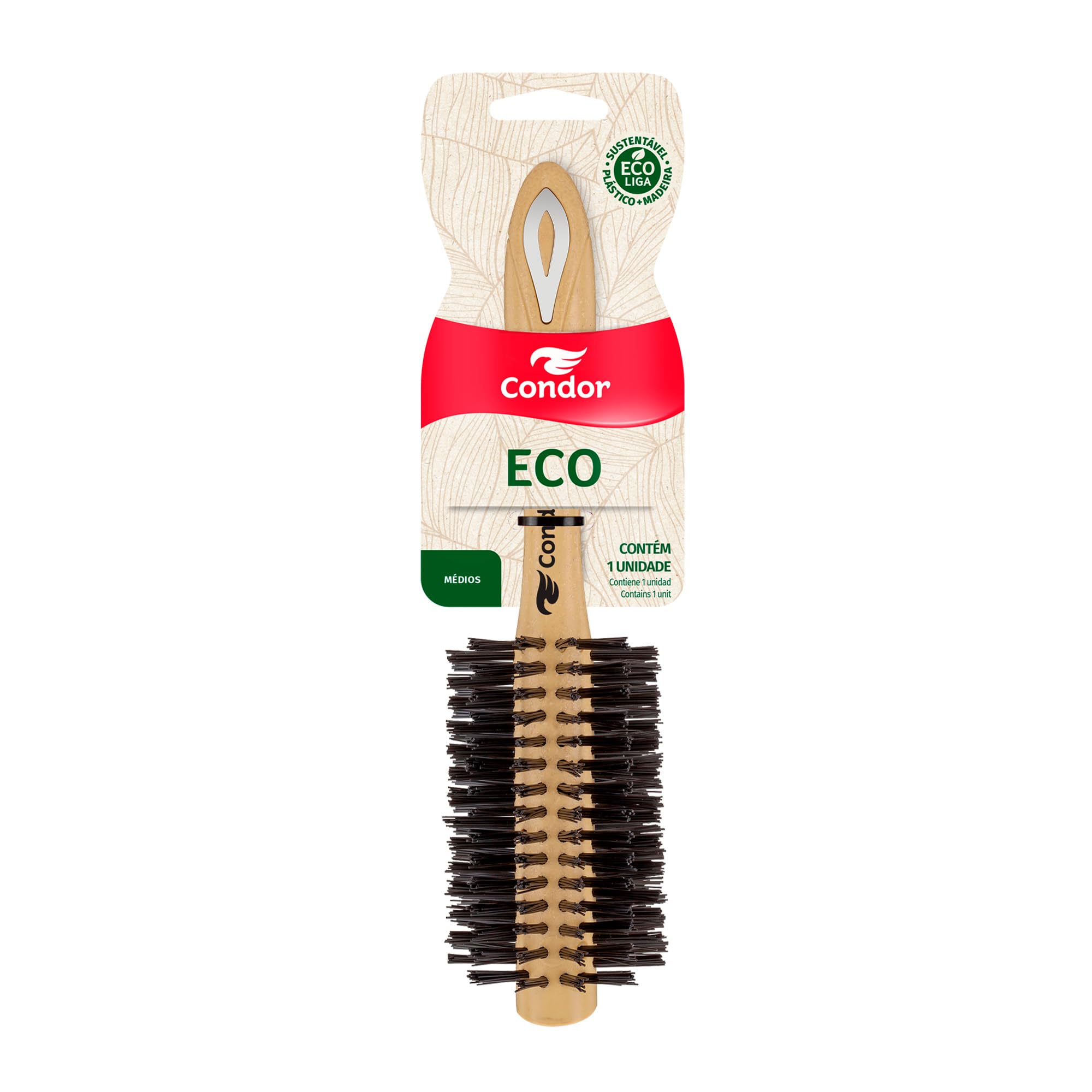 Condor, Escova de Cabelo Eco, Escova e Desembaraça, Sustentável, Plástico e Madeira, Fios