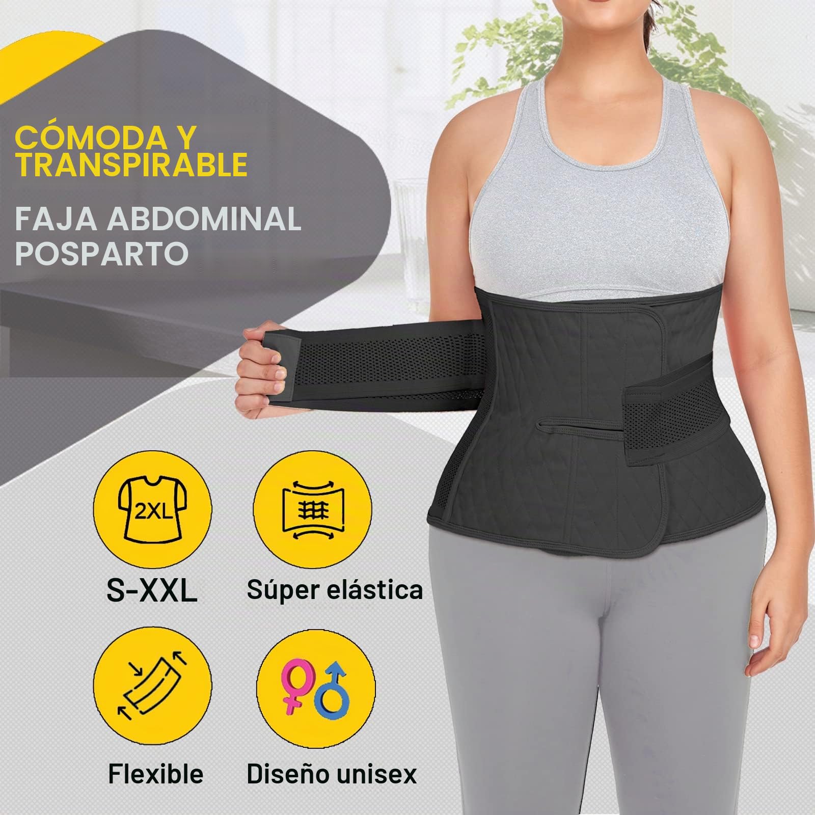 Banda postparto para el vientre, carpeta abdominal postoperatoria, cesárea, faja para el vientre, cinturón de recuperación, soporte de espalda (pequeño/mediano, negro)