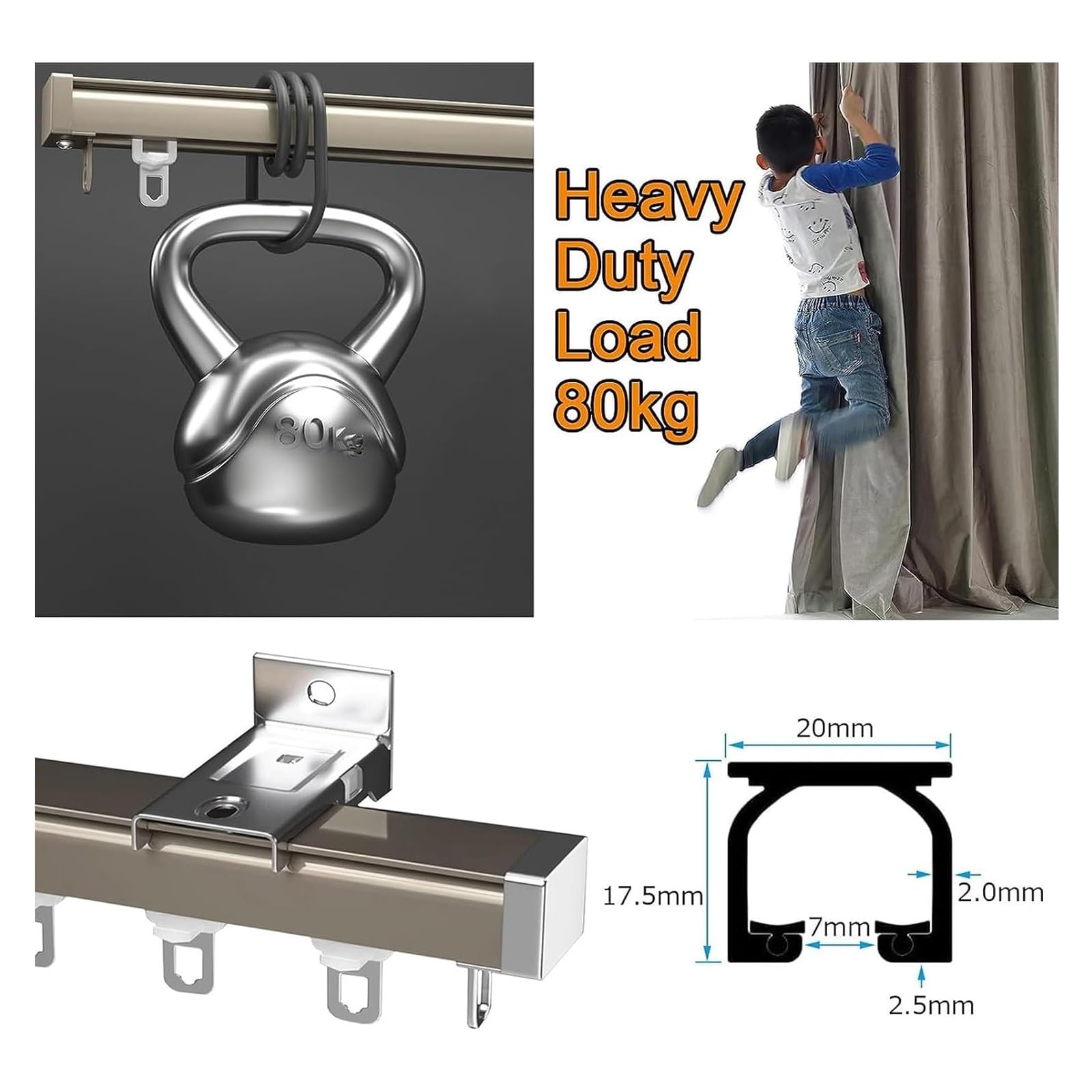 Gordijnrails, plafond wandgemonteerde zware gordijnen, extra dikke stille gordijnrails, rails kamerverdeler gordijnrail, voor woonkamer slaapkamer kamer douchewand zwart (kleur: goud, maat