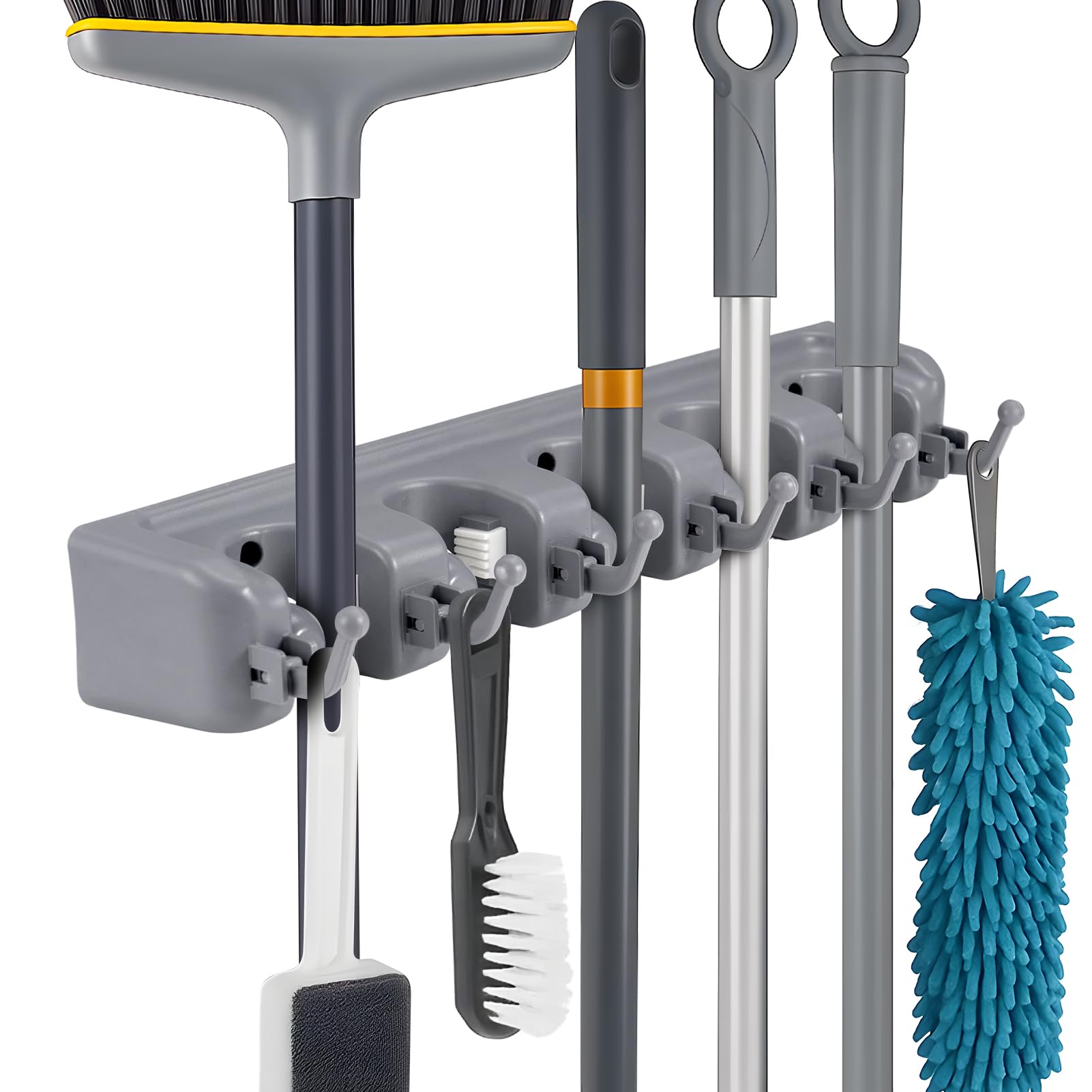 1 Pack Broom Mop Holder Wall Mounted，Heavy Duty Broom Storage Utility Room Storage Solutions for Broom Cupboard Kitchen Bathroom Garage and Garden Tool Organiser (Dark Gray, 1 PCS)