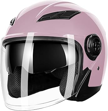 Adult 3/4 Open Face Motorcycle Helmet, Double Visor Motorbike Scooter Ebike Moped Cruiser Helmets for Men and Women DOT Approved