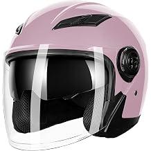 Adult 3/4 Open Face Motorcycle Helmet, Double Visor Motorbike Scooter Ebike Moped Cruiser Helmets for Men and Women DOT Approved