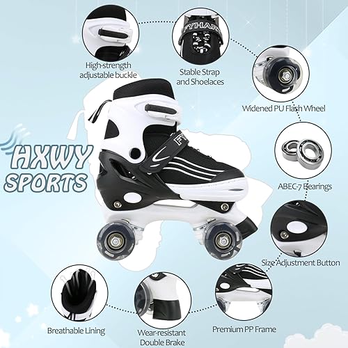 Miniatura 4 de HXWY Patines de ruedas para niños y niñas, niños pequeños principiantes, patines ajustables de 4 tamaños para adultos y jóvenes con todas las ruedas
