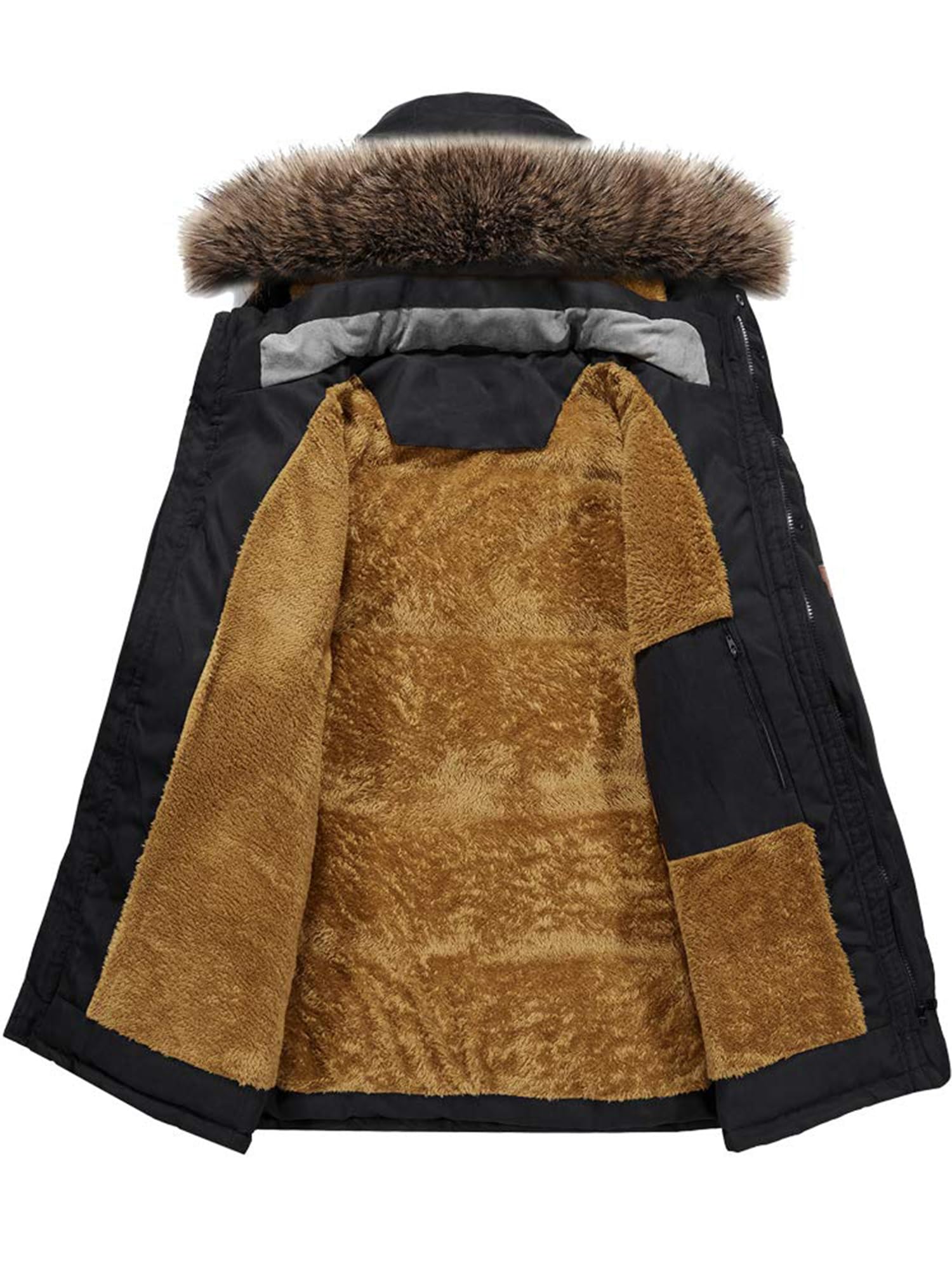 FTCayanz Herren Warme Winterjacke Parka Lang Wintermantel Mit Kunstfell Kapuze Outdoor Gefütterte Steppjacke Jacke