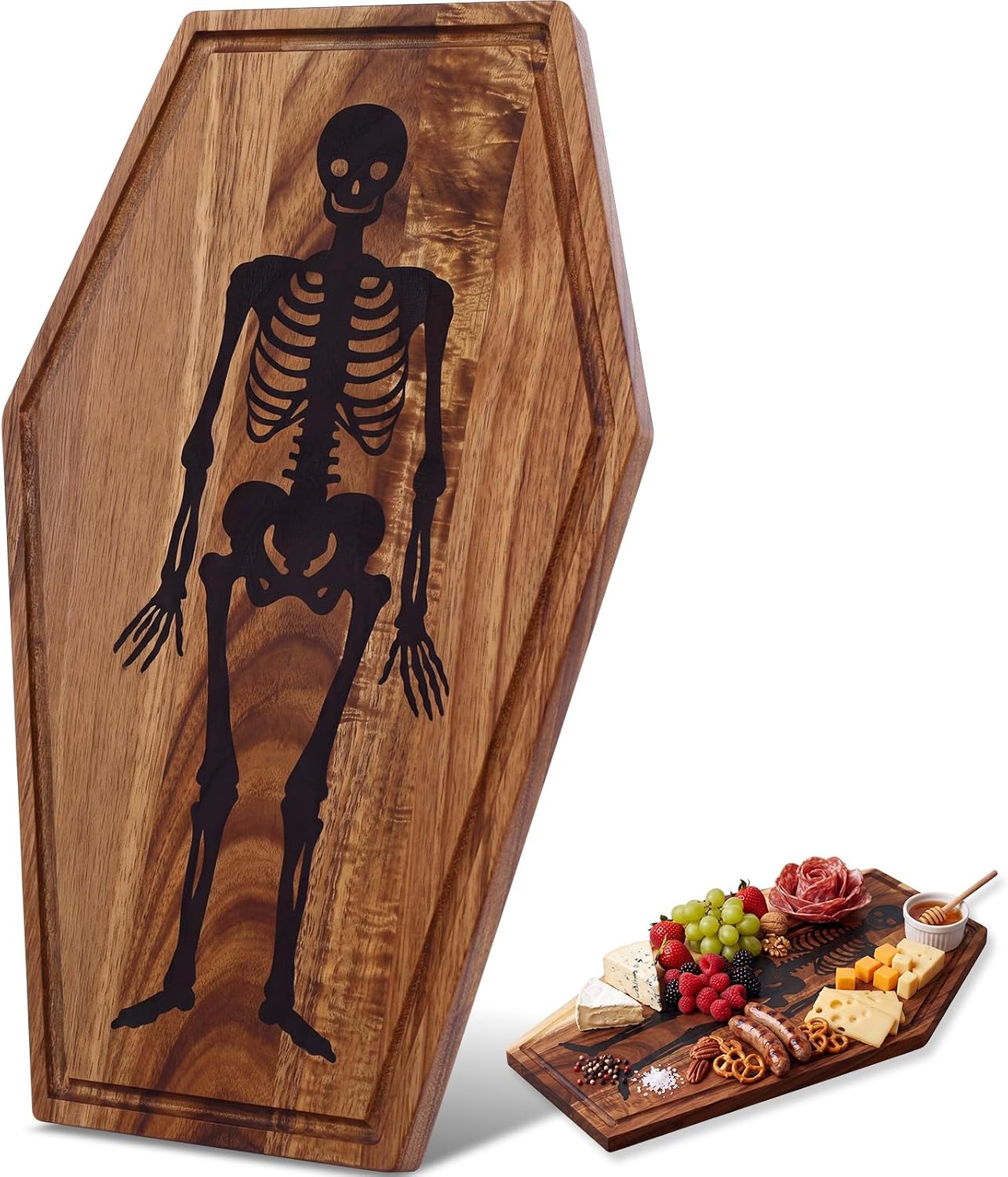 Umigy Ghost Halloween Charcuterie Board, Acacia Wood Tray with Handle