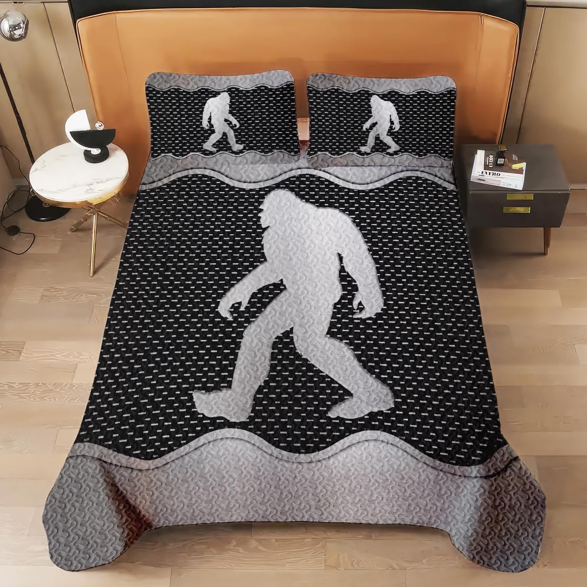 Bigfoot Quilt Set - Grey Silver Bigfoot Sasquatch Duvet Cover Set Bedding Set Comforter Cover for Crib Kids Microfiber King Twin Comforter Decor