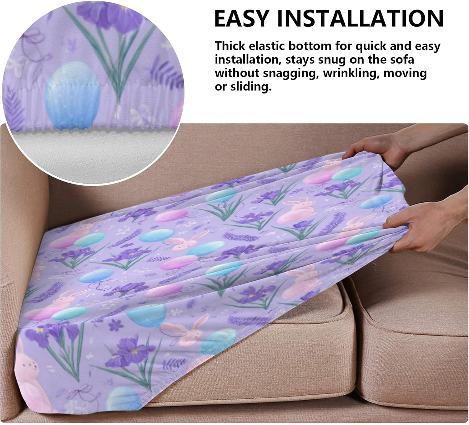 Pastel Bunny Bloom Loveseat Covers Couch Covers for 2 Cushion Couch, 2-Piece Stretch Sofa Slipcovers Anti-Slip Washable Furniture Protectors for Dogs Pets