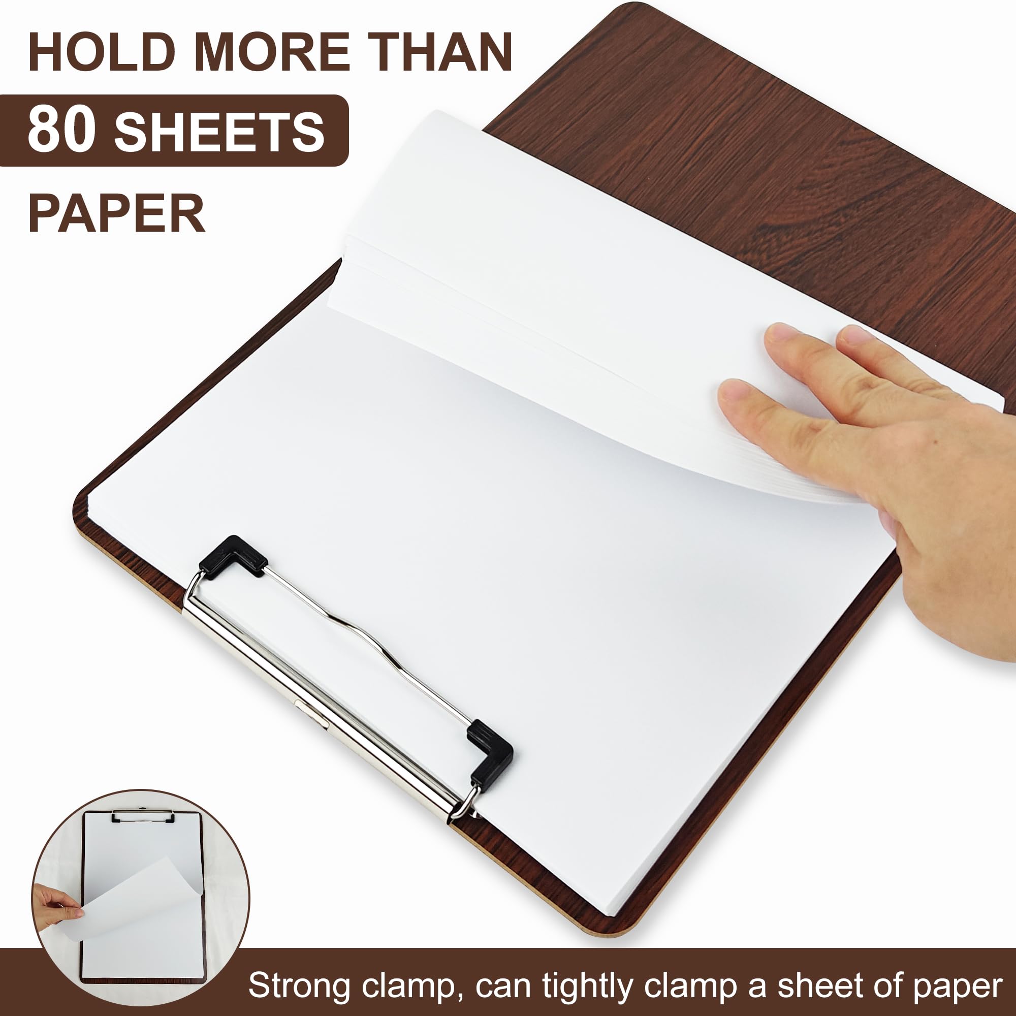 YKUKIZEE 10 Pack A4 Wooden Clipboard, Wood Menu Clipboard Hardboard, A4 Wooden Clip Board with Hanging Hole and Low Profile Metal Clip for Restaurant Office School - Image 4